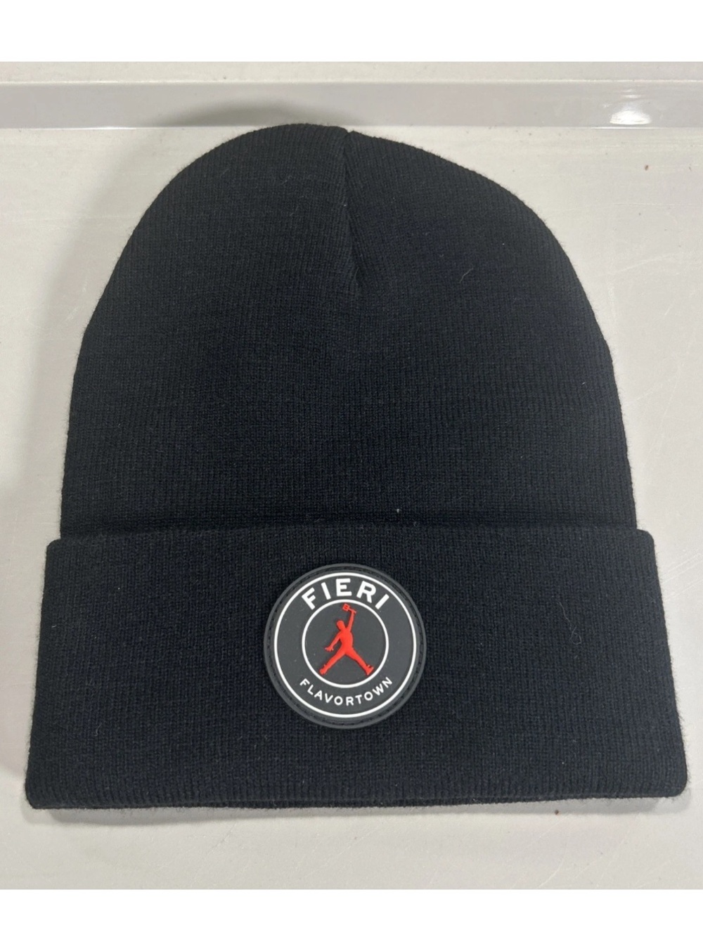 NWOT Guy Fieri Flavor town Black Beanie Fleece Cuffed Embroidered Patch OSFM